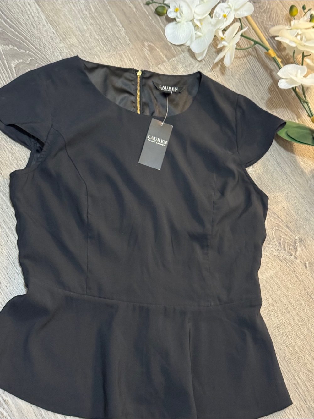 Ralph Lauren Black Peplum Sleeve Dress